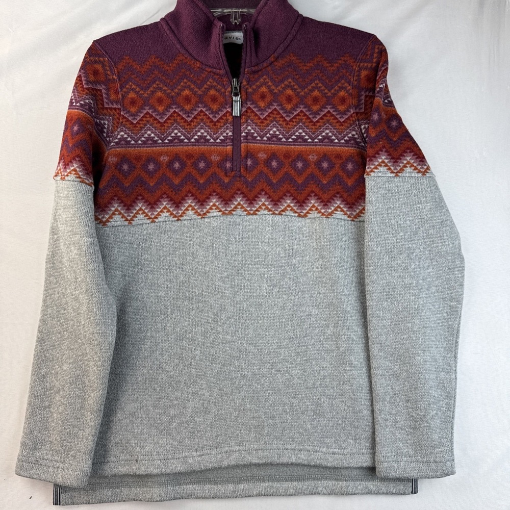 Orvis Womens Fleece Quarter Zip Pullover Small Fair Isle Pattern
